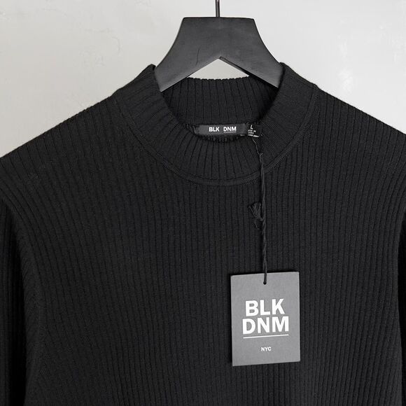 NWT BLK DNM Sweater 84 Extra Fine Merino Wool Rib Knit Mock Neck Sweater Men's L - Picture 2 of 4